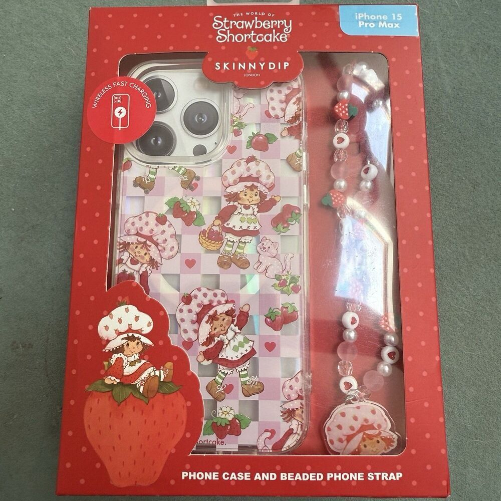 Strawberry Shortcake X Skinny Dip Iphone 15 Pro Max Case & Bead Phone Strap NEW